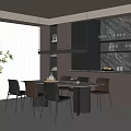 Modern Restaurant Interior With Marble Dining Table Black Brown Chairs And Pendant Lights