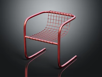 Red Metal Wire Chair With Modern Curved Frame And Mesh Seat Backrest 3d model