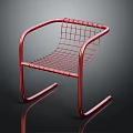 Red Metal Wire Chair With Modern Curved Frame And Mesh Seat Backrest