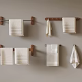 Bathroom Accessories Wooden Towel Bars With White Towels On Gray Wall