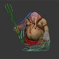 Fat Fantasy Character Holding Trident With Tattered Clothes And Net