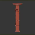 Red Decorative Fireplace With Arch Structure And Ornate Columns For Interior 3d model