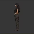 Woman In Dark Top And Pants With Boots Necklace And Belt Standing In Casual Pose