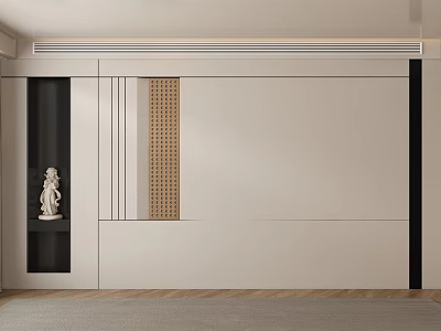 Modern Sofa Background Wall Design With White Panel Black Accent And Small Statue Decor 3d model
