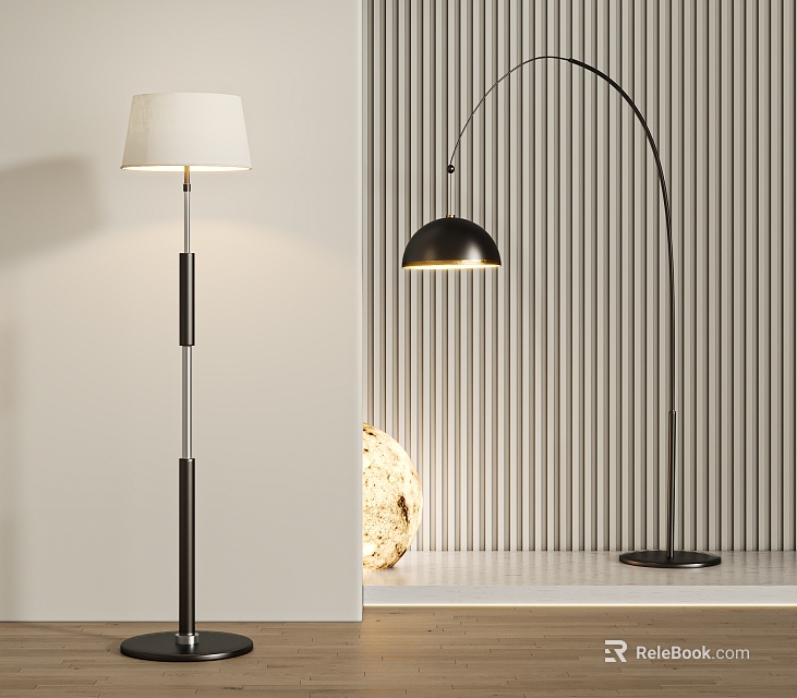 Modern Floor Lamps Featuring White Shade And Arch Design By Ribbed Wall 3d model 