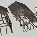 Industrial Equipment For Wooden Construction Frames With Structural Support And Roof Design Models