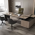 Modern Executive Office Desk With Computer Monitor Desk Lamp And Chairs In Contemporary Workspace