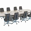 Modern Rectangular Conference Table With Black Chairs Water Bottles And Notebooks 3d model