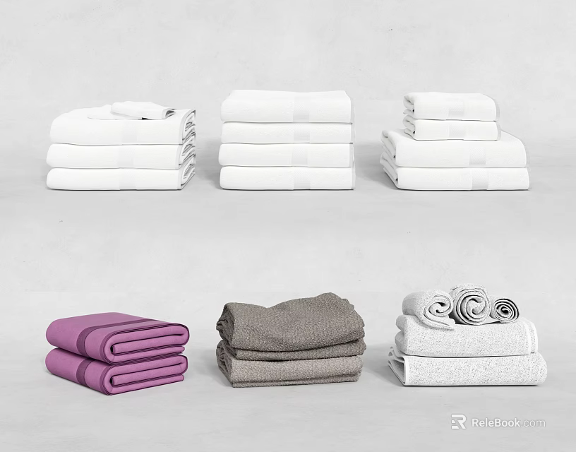Neatly Arranged Soft Towels In Various Colors Stacked And Rolled For Home Use 3d model 