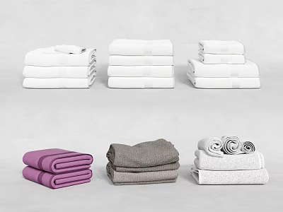 Neatly Arranged Soft Towels In Various Colors Stacked And Rolled For Home Use 3d model