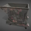 Rusted Industrial Dump Hopper Equipment with Wheels Black and Rust Red for Factory Transport