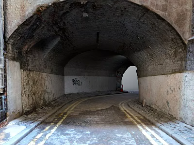 Old Road Tunnel With Arched Ceiling Graffiti Walls And Double Yellow Lines 3d model