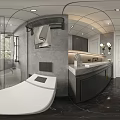Modern Bathroom Interior Design With Glass Shower Toilet Double Vanity And Gray Tiles