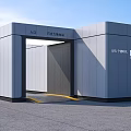 Modern Outdoor Charging Station Structure With Gray Exterior Entrance And Trees
