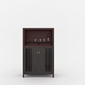 Dark Brown Wooden Wine Cabinet Traditional Chinese Style With Red Interior Vertical Slatted Doors