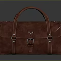 Classic Brown Genuine Leather Duffle Bag With Top Handle Metal Buckle And Stitching Details