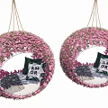 Decorative Hanging Basket Plants with Pink Flowers and AM OR Text Cushions Black White Checkered
