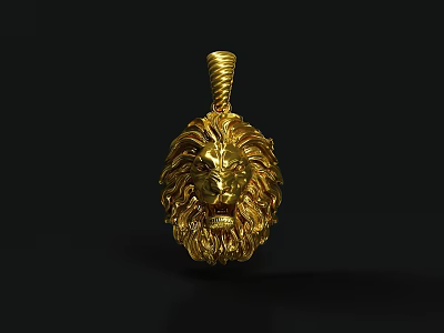 Golden Lion Head Pendant with Spiral Bail Elegant Jewelry Accessory Piece 3d model