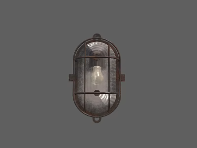 Industrial Metal Wall Light with Grille Cover Transparent Bulb and Vintage Design 3d model
