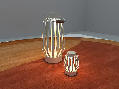 Stylish Modern Outdoor Lanterns With White Frame Two Sizes Illuminated Design 3d model