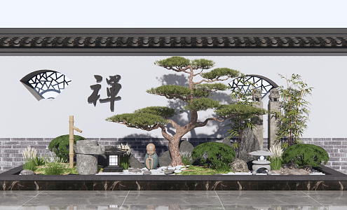 New Chinese style landscape sketch courtyard landscape 3d model