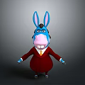 Blue Cartoon Donkey Character With Big Ears In Red Suit And Yellow Tie