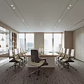 Modern Conference Room Interior With Long Meeting Table Large Windows And Natural Light