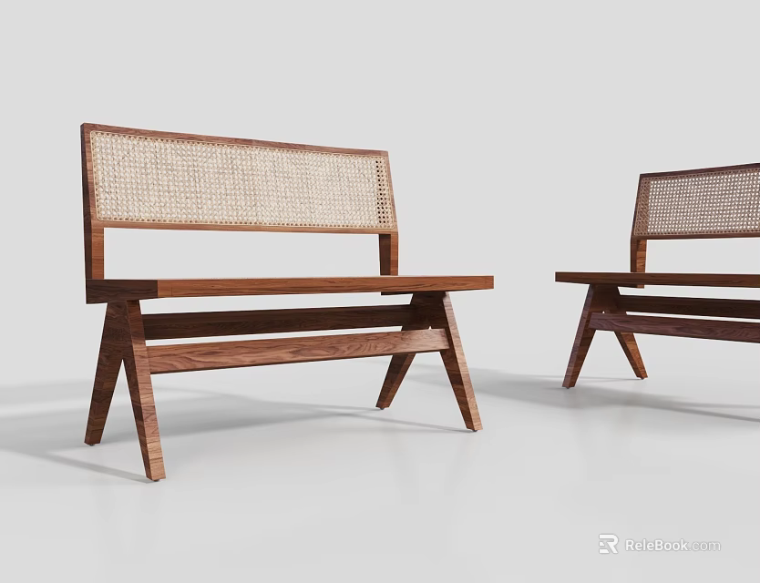 Modern Minimalist Leisure Chair With Wooden Frame Rattan Back And Sleek Legs 3d model 