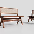 Modern Minimalist Leisure Chair With Wooden Frame Rattan Back And Sleek Legs