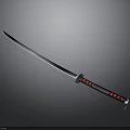 Traditional Samurai Sword with Long Sharp Blade Black Handle Red Accents and Metal Guard