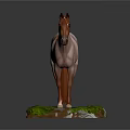 3D Model White And Brown Horse Standing on Base With Green Grass And White Rocks