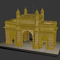 Cartoon Scene of Gateway of India Model with Arched Gate and Towers on Base