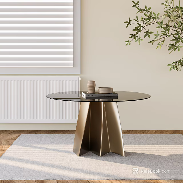 Modern Minimalist Side Table With Round Glass Top And Metal Base In Interior Space 3d model 