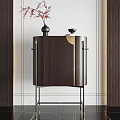 Entryway Console Table Side Cabinet Dark Wood Finish Metal Frame With Decorative Items Minimalist Design
