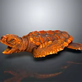 Baby Turtle With Orange Red Shell And Open Mouth On Dark Background