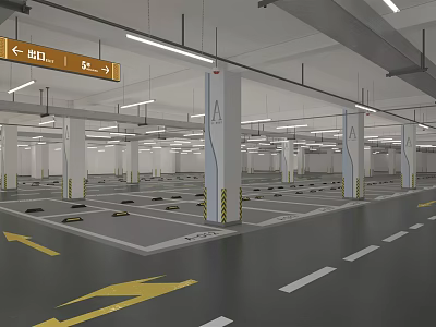Indoor Parking Garage With Marked Spaces Directional Arrows White Columns And Bright Lighting 3d model