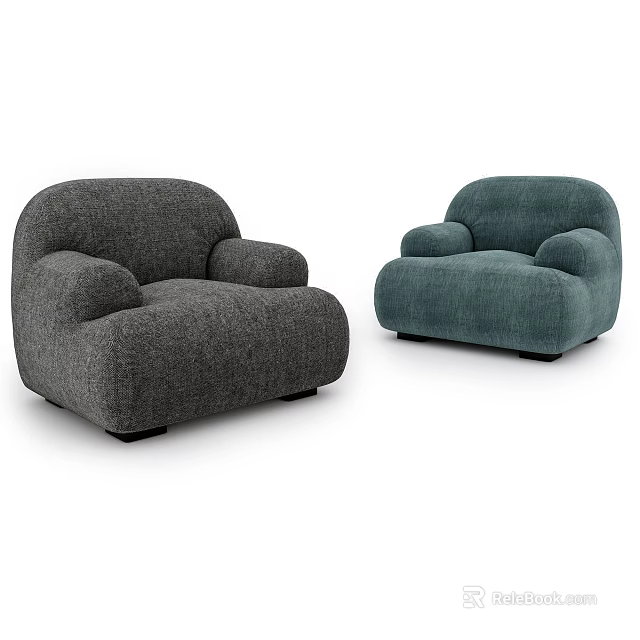 Modern Single Sofa Design With Rounded Armrests Gray And Teal Colors 3d model