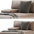 Brown Leather Chaise Lounge With Plaid Pillow Gray Blanket And Metal Legs
