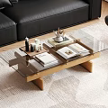 Glass Top Coffee Table With Wooden Base And Books In Modern Living Room
