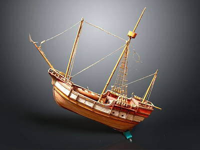 Wooden Ship Model With Detailed Masts Intricate Rigging And Green Base 3d model
