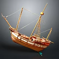 Wooden Ship Model With Detailed Masts Intricate Rigging And Green Base