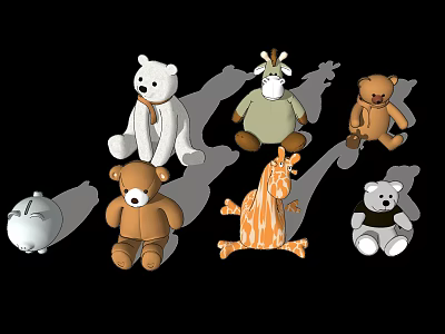 Adorable Stuffed Animal Toys With Bear Giraffe Zebra And Piggy Bank Designs 3d model