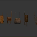 Five Vintage Wooden Wheelbarrows Arranged On Dark Background With Classic Design