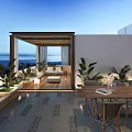 Roof Garden Terrace With Outdoor Seating Lush Plants And Scenic Sea View