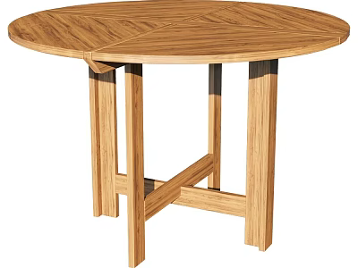 Natural Wooden Round Dining Table With Herringbone Top And Sturdy Cross Legs Design 3d model