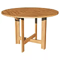 Natural Wooden Round Dining Table With Herringbone Top And Sturdy Cross Legs Design