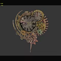 Vintage Decorative Clock With Double Dials And Metallic Gear Structure 3d model