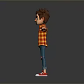 Cartoon Boy Character In Plaid Shirt Ripped Jeans And Red Sneakers With Arms Outstretched