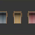 Three Striped Beach Chairs with Wooden Frame and Blue Yellow Red Patterns