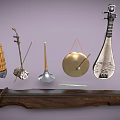 Traditional Chinese Musical Instruments Collection with Pipa Erhu Suona Guzheng and Gong
